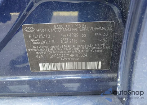 2011 Hyundai Sonata Limited from USA, damaged, VIN 5NPEC4AC1BH018624
